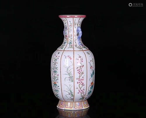 A POWDER ENAMEL VASE WITH DOUBLE EARS