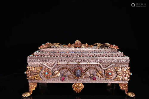 17-19TH CENTURY, A GILT SILVER JEWELRY BOX, QING DYNASTY