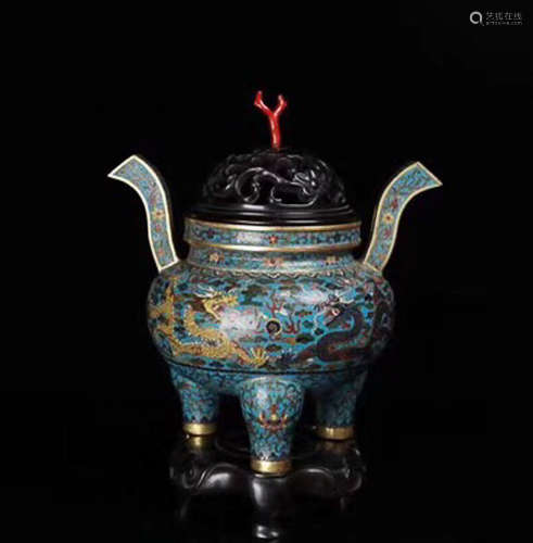 17-19TH CENTURY, A DRAGON PATTERN CLOISONNE CENSER, QING DYNASTY