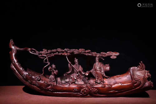 17-19TH CENTURY, A BOAT DESIGN BAMBOO CARVING ORNAMENT, QING DYNASTY