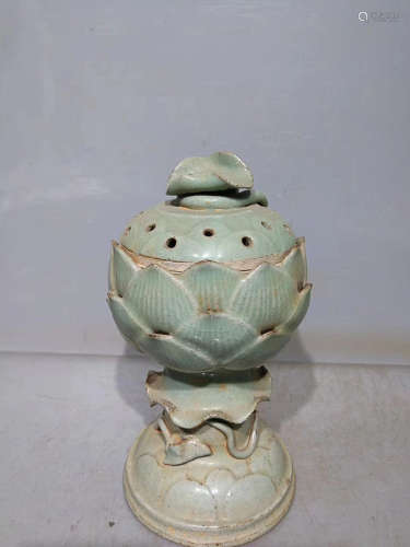 A RU KILN GREEN GLAZED CENSER