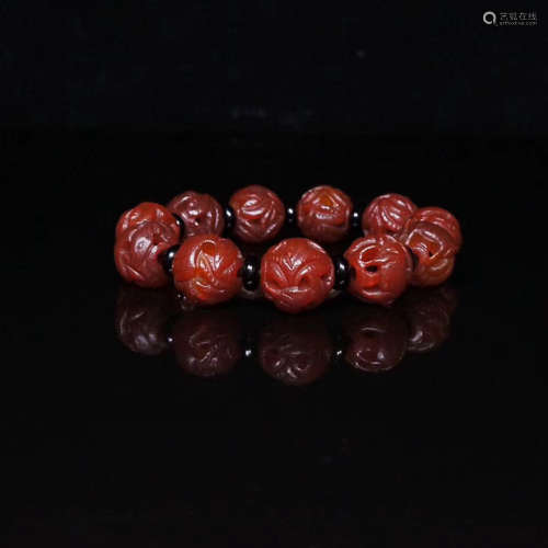 17-19TH CENTURY, AN OLD AGATE CARVING BRACELET, QING DYNASTY