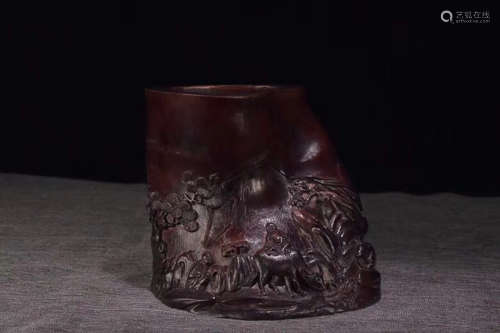 18-19TH CENTURY, A STORY DESIGN BAMBOO CARVING BRUSH POT, LATE QING DYNASTY