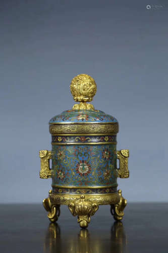 17-19TH CENTURY, A BRONZE CLOISONNE THREE-FOOT CENSER, QING DYNASTY
