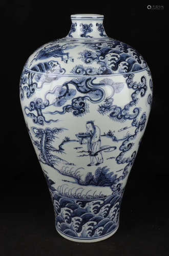 A BLUE AND WHITE FAIRY STORY PATTERN  PULM VASE