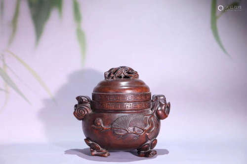 17-19TH CENTURY, AN OLD AGALWOOD PLANT DESIGN CENSER,QING DYNASTY