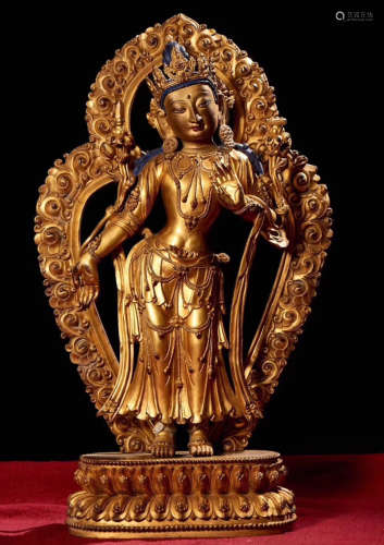 14-16TH CENTURY, A GILT BRONZE BUDDHA DESIGN FIGURE, MING DYNASTY