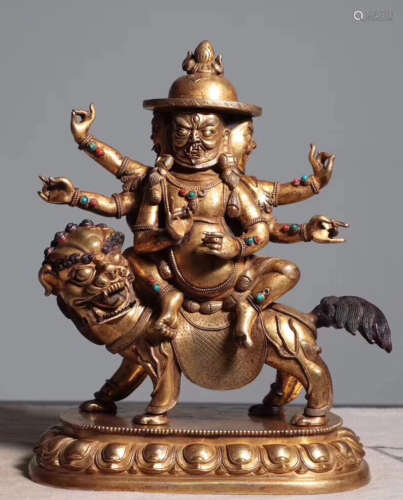 17-19TH CENTURY, A GILT BRONZE BUDDHA DESIGN FIGURE,QING DYNASTY