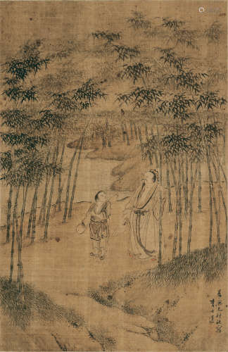 李士达（1550～1620） 竹林高士图 镜芯 绢本设色
