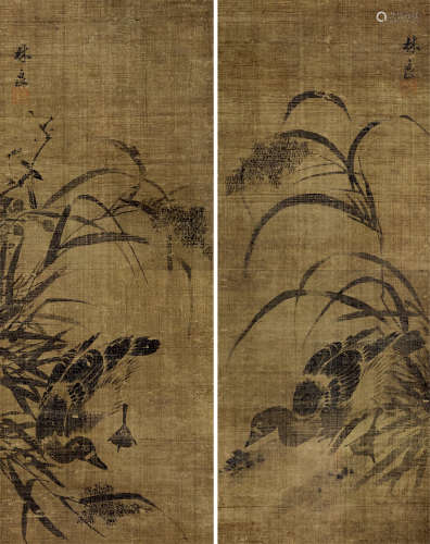 林良（约1428～1494） 芦雁图二屏 立轴 绢本水墨