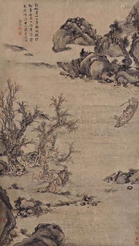 张宏（1577～1652） 秋江待渡 立轴 纸本设色