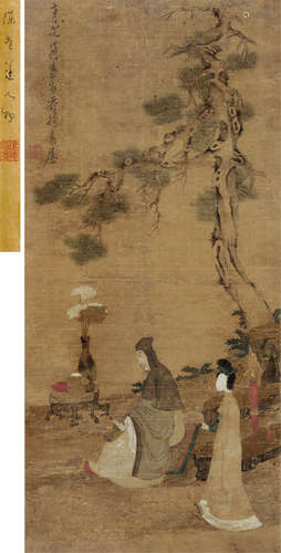 陈洪绶（1599～1652） 松下鸣琴图 立轴 绢本设色