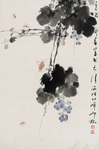 萧朗（1917～2010） 葡萄园中趣 托片 纸本
