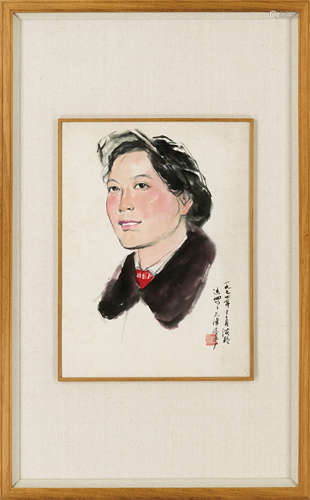 杜滋龄（b.1941） 国画女工 镜框 纸本