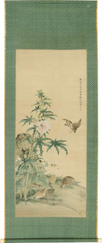 沈铨（1682～1760） 蜀葵鹌鹑 立轴 绢本