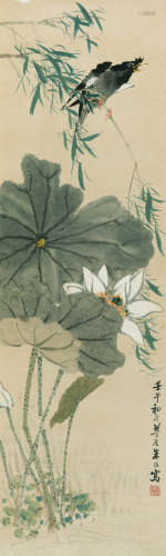 朱称（1826～1900） 荷塘八哥 镜心 纸本