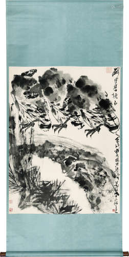 梁崎（1909～1996） 三鹰图 立轴 纸本
