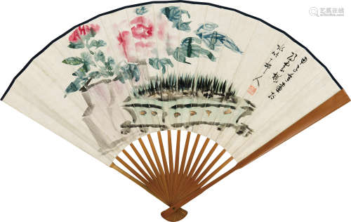 徐世昌（1855～1939） 花卉书法 成扇 纸本