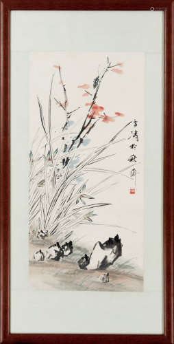 王雪涛（1903～1982） 野趣虫声 镜框 纸本