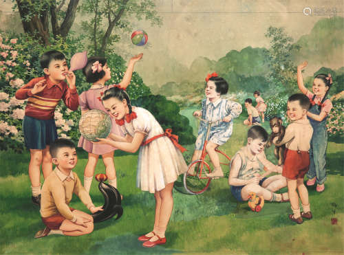 金梅生绘 《快乐的儿童》年画原稿