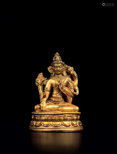 清中期 铜鎏金白度母造像