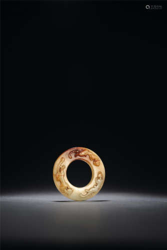 元 白玉浮雕螭龙纹环