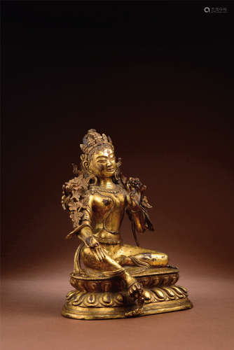 清中期 铜鎏金度母像