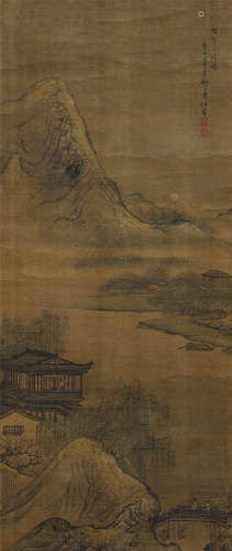 袁江（1662～1735） 1720年作 笛声人倚楼 立轴 绢本设色