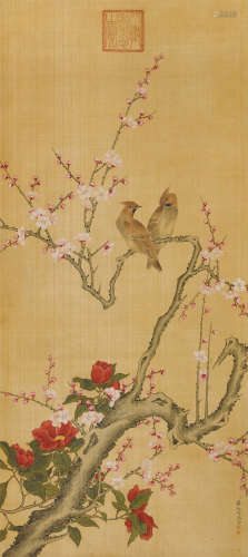 蒋廷锡（1669～1732） 桃花双鹊 立轴 绢本设色