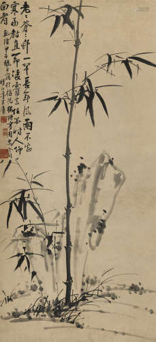 李方膺（1695～1755） 1744年作 竹石图 立轴 纸本水墨