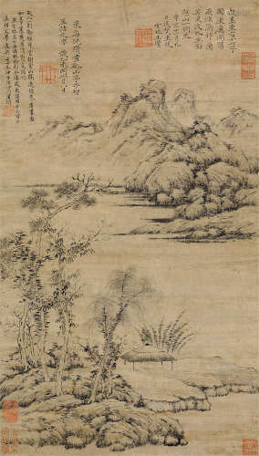 倪瓒（1301～1374）（款） 溪山亭子图 立轴 纸本水墨