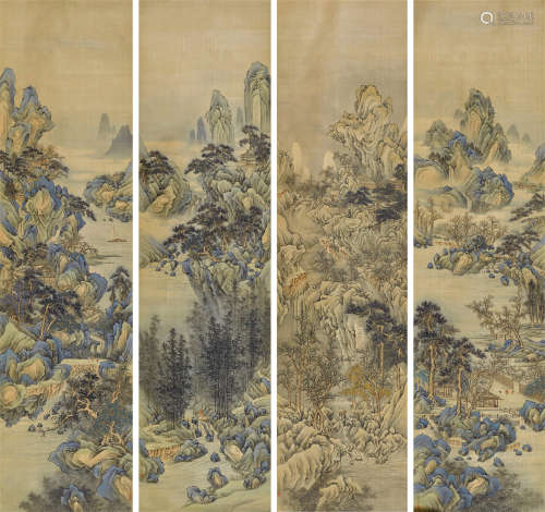 钱维城（1720～1772） 山水四屏 立轴 绢本设色