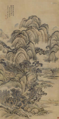 姜筠（1847～1919） 1897年作 古道行旅图 立轴 绢本设色
