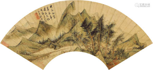 董其昌（1555～1636） 时雨初霁 扇面 金笺设色