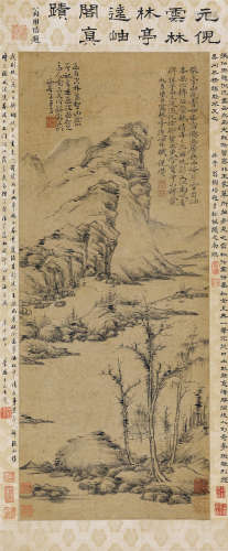 倪瓒（1301～1374） 林亭远岫图 立轴 纸本水墨
