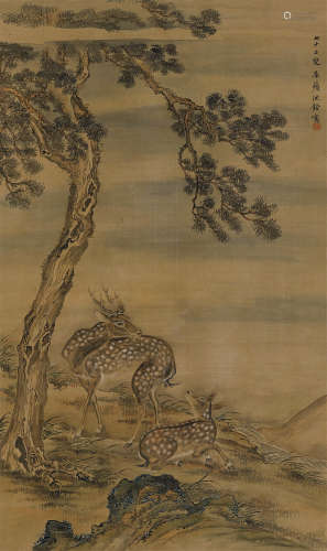 沈铨（1682～1760） 松荫双禽 立轴 绢本设色