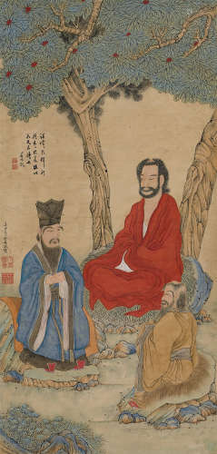 丁云鹏（1547～?） 三教图 立轴 纸本设色