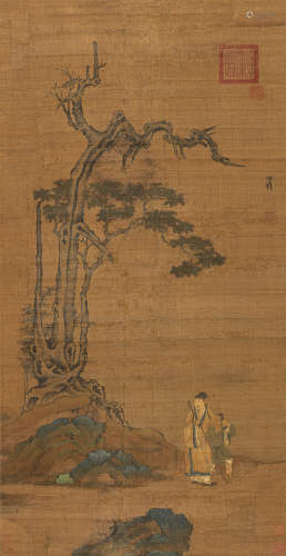 赵雍（1289～1396）（传） 枯木高士 立轴 绢本设色