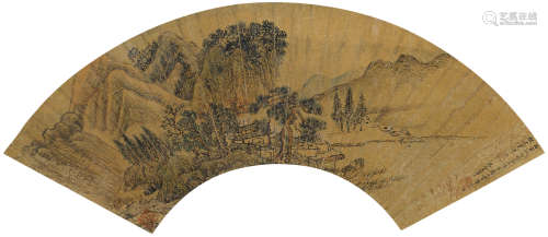 王翚（1632～1717） 1686年作 拟范宽笔法 扇面 金笺设色
