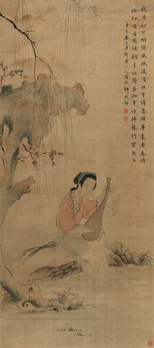 华嵒（1682～1756） 琵琶仕女 立轴 绢本设色