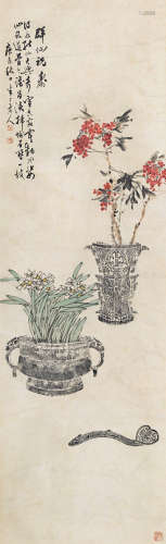 陈半丁（1876～1970） 1940年作 群仙祝寿 立轴 纸本设色