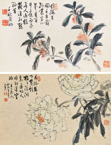 陈半丁（1876～1970） 1946年作 花卉 （二帧） 镜芯 纸本设色