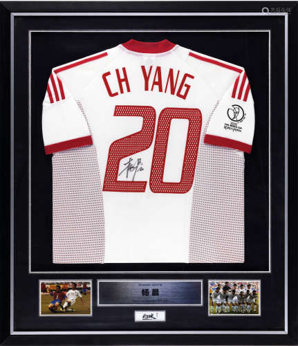 杨晨亲笔签名 2002年世界杯中国队主场球衣