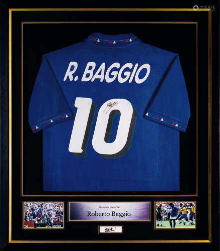 巴乔亲笔签名 1994年世界杯意大利队主场球衣