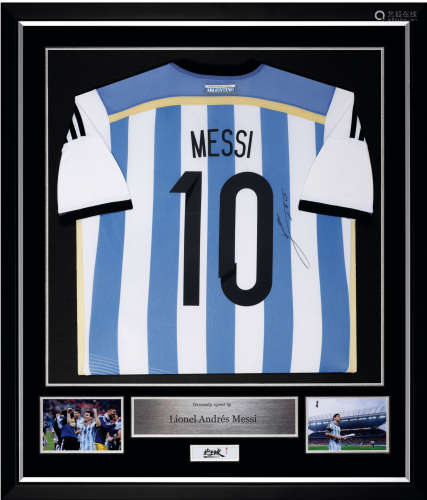 梅西亲笔签名 2014年世界杯阿根廷队主场球衣