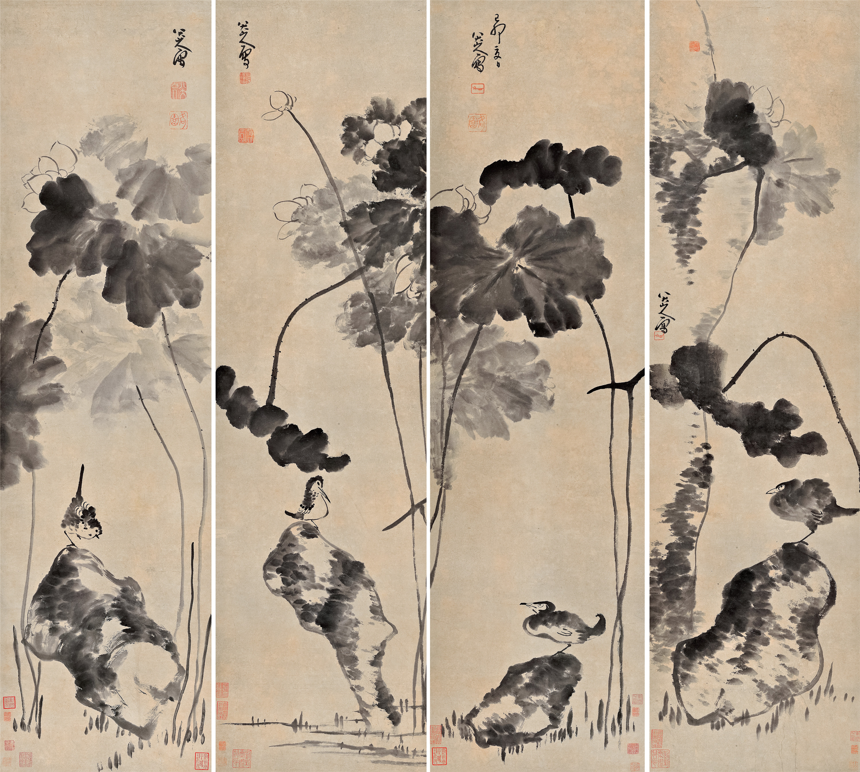 朱耷(1626～约1705) 1699年作 花鸟四屏 立轴 纸本水墨