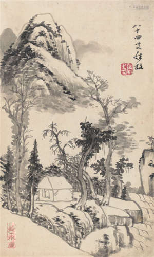 罗牧（1622～1706） 深林幽居图 立轴 纸本水墨