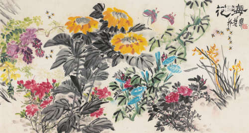 梁邦楚（1913～1996） 花海 镜芯 纸本设色