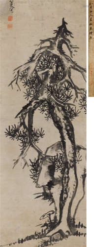 朱耷（172×61 cm） 松芝苍石图 立轴 纸本水墨