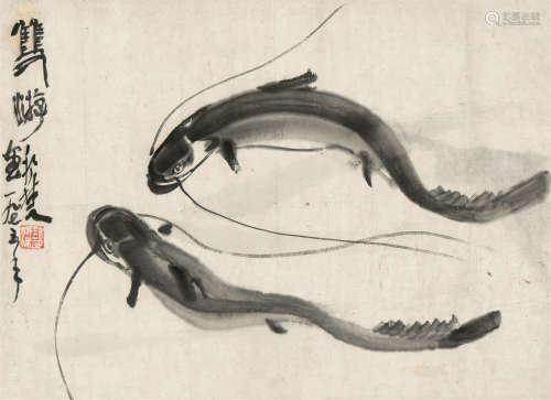 梁邦楚（1913～1996） 双游 镜芯 纸本水墨